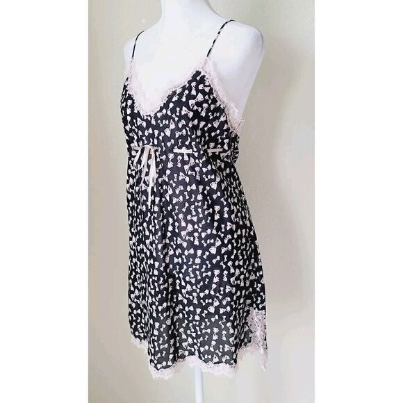 Fantasies Morgan Taylor Slip Dress Chemise Small Pink Bow Print Lace Nightie - Picture 5 of 9
